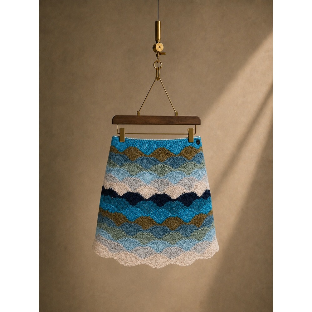 Alanui NWT Alpaca Knit Mini Skirt Under the Northern Sky Blue M Italy
